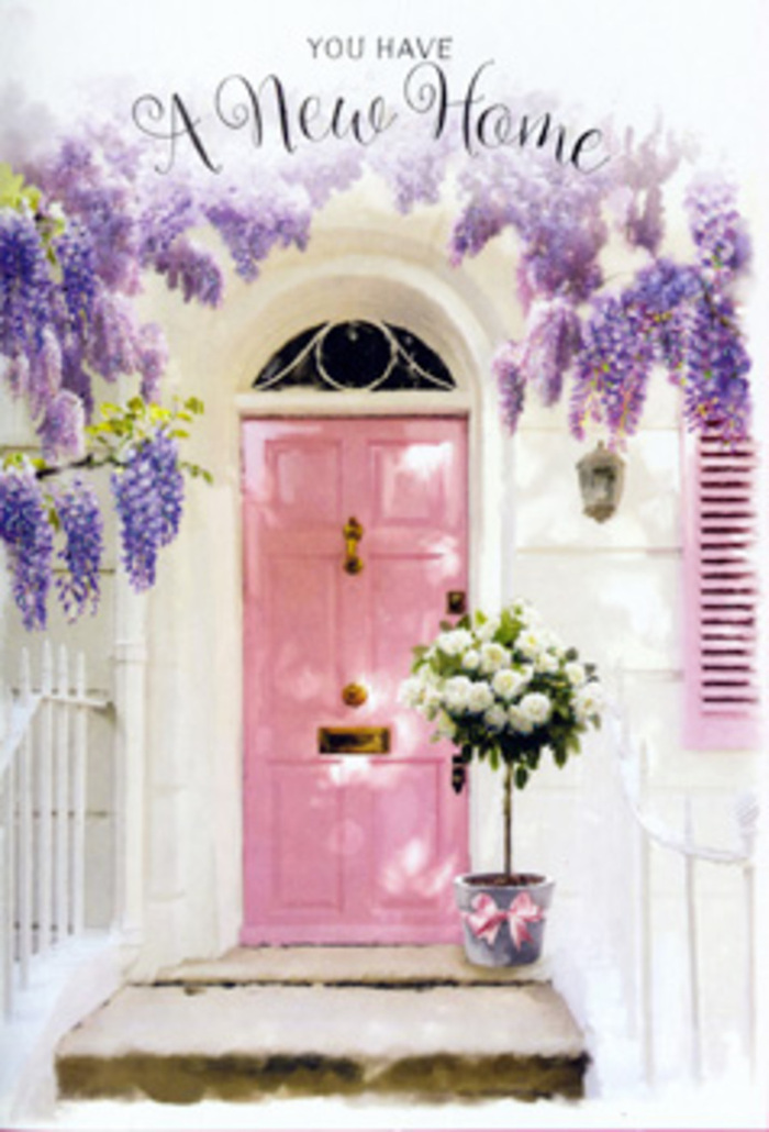 In this tranquil North Harrow doorway scene, the sense of a fresh chapter is written in flowers and soft colour rather than words. A painted pink door, warm and welcoming, stands slightly recessed beneath a trailing canopy of wisteria, its lavender blossoms spilling downward in loose, scented clusters like a curtain being gently drawn back. The surrounding wall is whitewashed and sun-touched, catching that clear, steady light so familiar on quiet residential streets near North Harrow station. A single shutter, brushed with pale pastel paint, adds balance and charm, hinting at the care taken over this home. Just at the threshold sits a floral arrangement that looks as though it has been lovingly placed there minutes before. A chic, grey metal bucket is filled to overflowing with creamy white roses, each petal smooth and layered, giving the impression of softness you could almost touch. Sprigs of fresh green foliage weave between the roses, adding texture, movement, and a hint of garden freshness you might expect from a walk through nearby Pinner Park. Around the bucket's base, a satin ribbon in gentle pink is tied into a simple bow, its sheen catching the light and tying the colour palette together from flowers to door. The whole composition feels like a visual blessing for the new occupants-calm, hopeful, and quietly joyful. This is the sort of arrangement a local florist might deliver to celebrate a move within North Harrow, a floral gesture designed to make even the very first step over the threshold feel like coming home.
