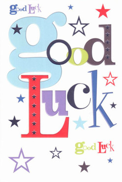 This good luck card, carefully chosen from a North Harrow selection, radiates a confident blend of joy and support-much like the heartfelt bouquets crafted by our florists for neighbours along Pinner Road. The oversized, baby-blue 'g' sets the tone, exuding playfulness at the heart of the message, while deep reds, lush purples, and subtle mossy greens bring layers of warmth and earnest hope. Every letter feels as if it's been painted by hand, with fine designer's skill, and the contrast of lively colours on a pristine white background creates a sense of anticipation, akin to watching cherry blossoms open at Newton Farm Ecology Park. Stars of varying sizes and shades-inky, lavender, sky blue-scatter across the card like tiny wishes set afloat, evoking dreams and new possibilities unique to North Harrow's dynamic community. Touching the card, you notice its gentle smoothness and reassuring weight, thoughtfully mirroring the attentive care put into every greeting sent from our Harrow shop. Designed to celebrate both personal and community milestones-whether an exam at a local school or a move into a new home-this card delivers not just words, but the tangible feeling of support that North Harrow residents quietly share every day: the subtle promise that luck is never far away.
